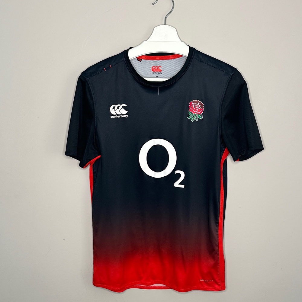 England Men's Black and Red Rugby Shirt
